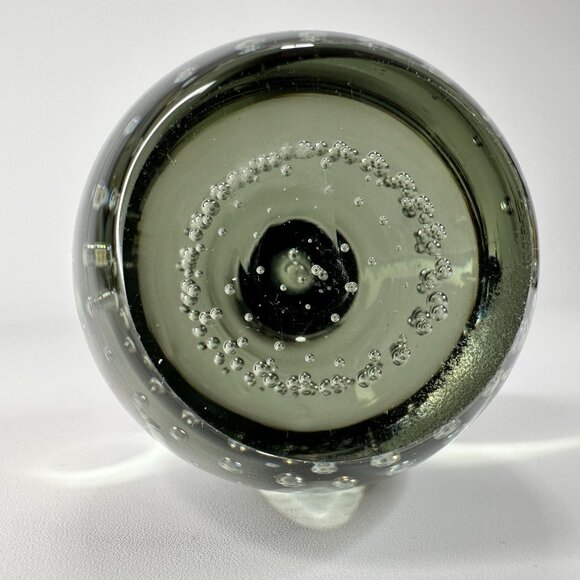 Vintage MCM Handblown Glass Bud Vase Controlled Bubble Smoky Gray 9.5"X2" Flower - Picture 5 of 9